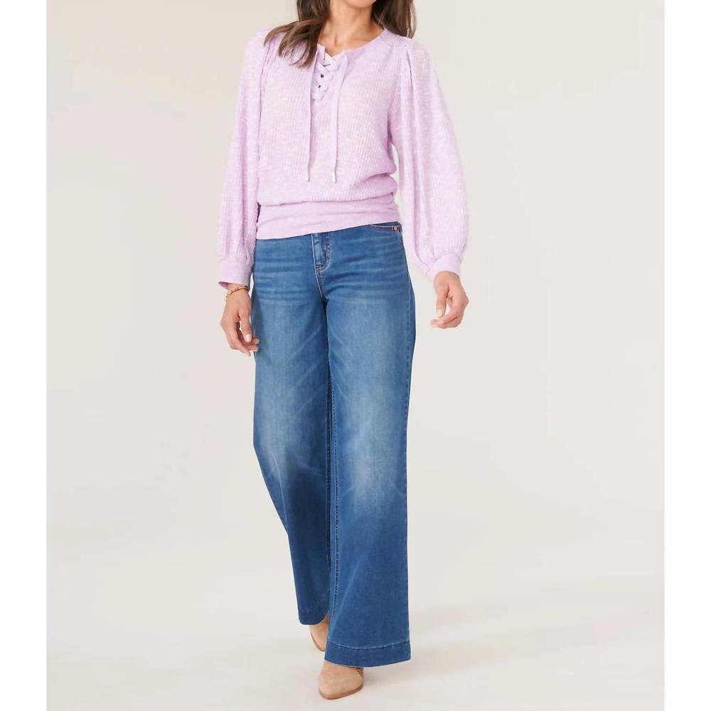 NEW DEMOCRACY long puff blouson sleeve knit top in heather orchid
